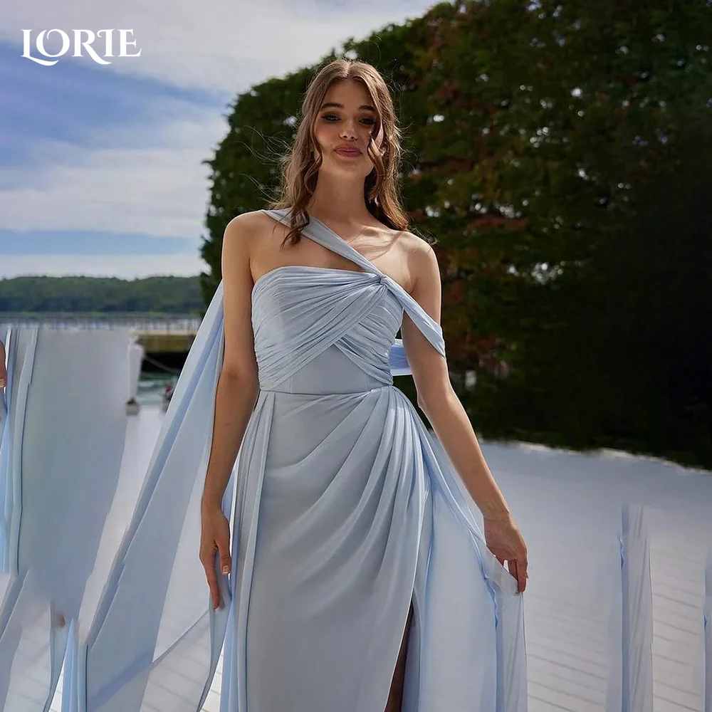 

LORIE Slit Arabia Evening Dress Random Pleats Floor Length Mermaid Prom Dresses Chiffon Illsion Arabia Party Gown Customized