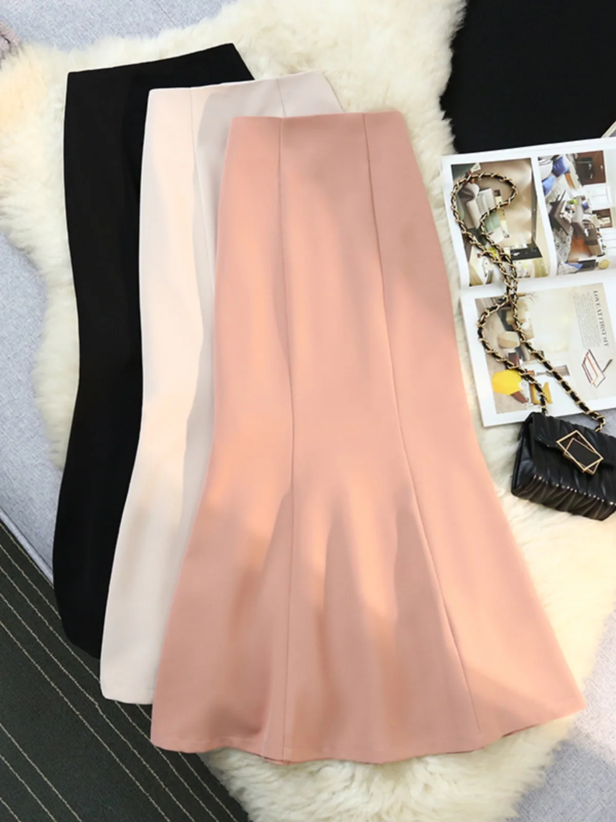 

Pink Fi Tail Wrap Bodycon Midi Skirt Women's Spring Autumn 2025 New High Waist Sli Versatile Profional Suit Skirts