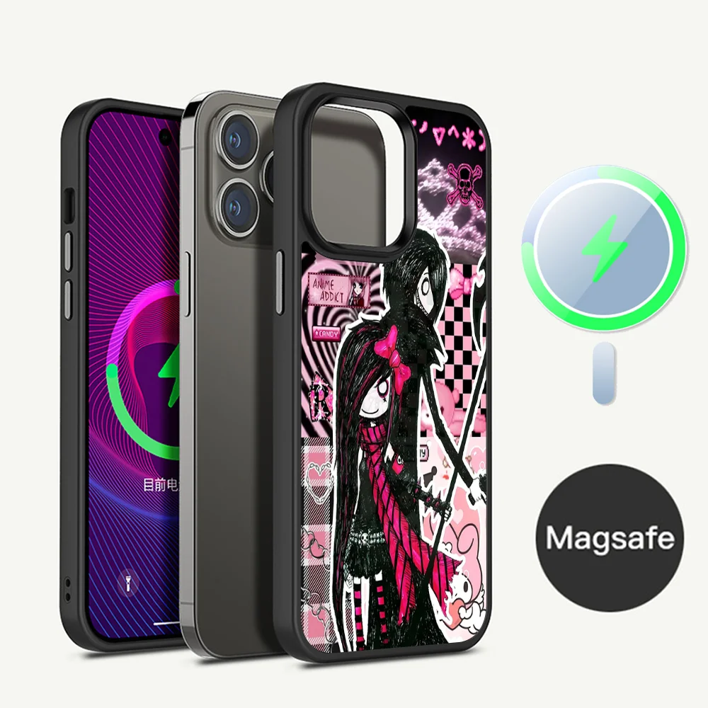 L-Love B-Black and Cute E-Emo Phone Case Magesafe Magnetic Wireless Charge Case For iPhone 16 11 12 13 14 15 Pro Max Plus Mini - view 4
