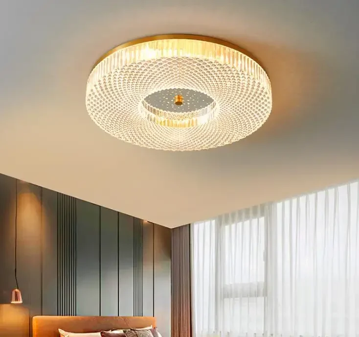 Bedroom lamp ceiling lamp copper luxury round room second bedroom ultra thin light luxury lamp