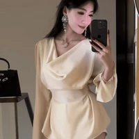 Silk Satin Basic Blouse Women Luxury Elegant Flare Long Sleeve Shirt Lady Bandage Tunic Top Korean Office Casual - Image 6