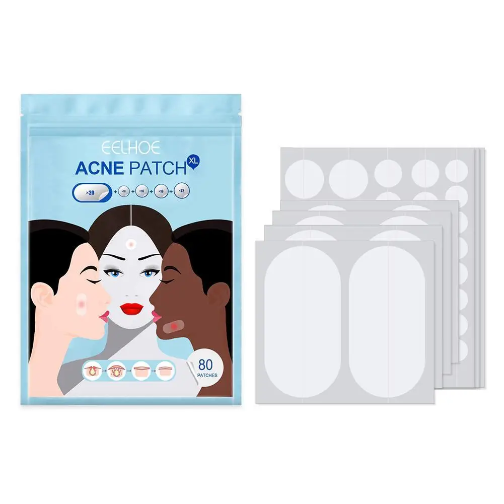 Tamanho Grande Acne Pimple Patch, Removedor De Tratamento De Rosto, Adesivos, Espinhas Invisíveis, Ferramentas De Manchete, 80Pcs, Conjunto