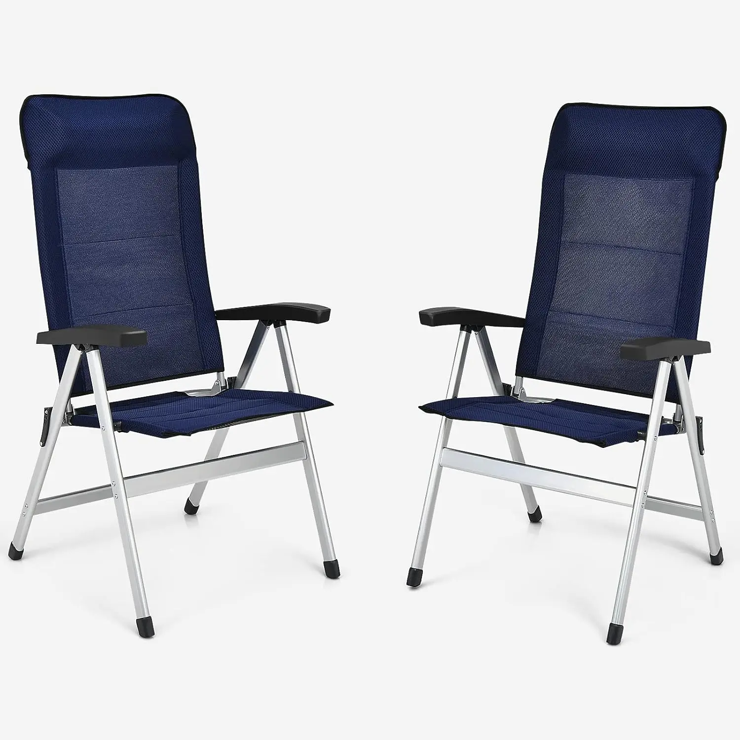 

Set Of Two Outdoor Folding Chairs High Back Recliner With Headrest Armrests Seven Level Adjustable Camping Chairs Safe Lock Lawn