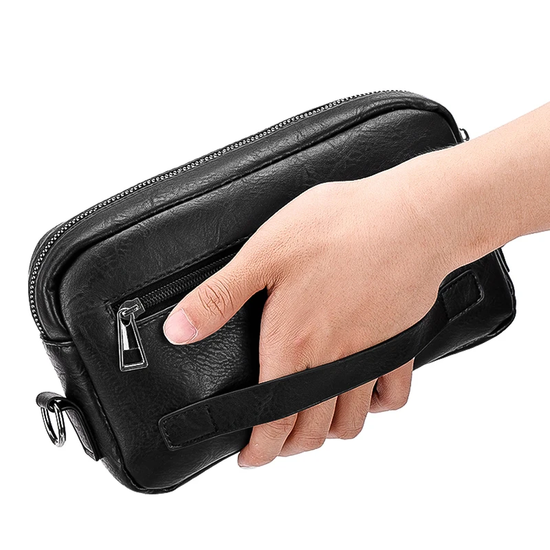 Men'S Clutch Bag Long Wallet Mini Shoulder PU Leather Handbag Cross Card Holder Phone Necessaire Pouch Hand Porter Little Bag