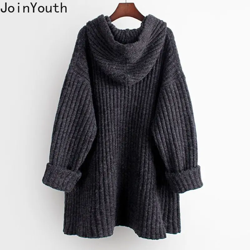 Oversized Pullovers Women Fall Winter Clothing Vintage Korean Jumper Hooded Bandage Sueter Mujer Casual Chic Knitted Sweater