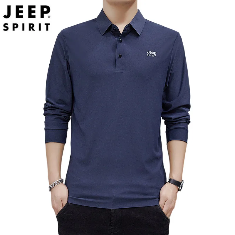 JEEP SPIRIT non-marking glued long-sleeved polo shirt men autumn  winter business casual solid color lapel high quality clothes