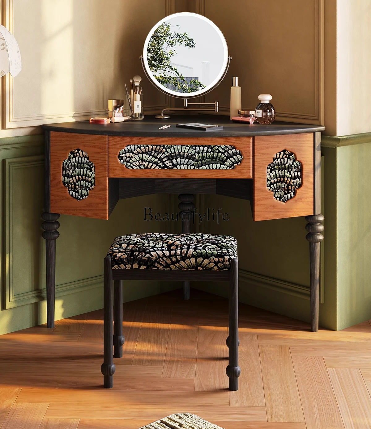 

4*French retro dresser master bedroom corner multifunctional makeup table solid wood premium