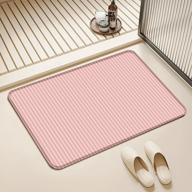 

Light Pink Thin Striped Flannel Doormat Non-Slip Absorbent Soft Floor Mat for Entryway Bathroom Kitchen Home Decor