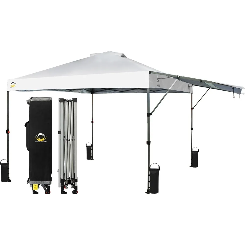 10x10 Pop up Canopy Tent, Instant Commercial Canopy with Extend Awning, Patended Centerlock, 150D Silver Coated,4 Ropes,8 Stakes