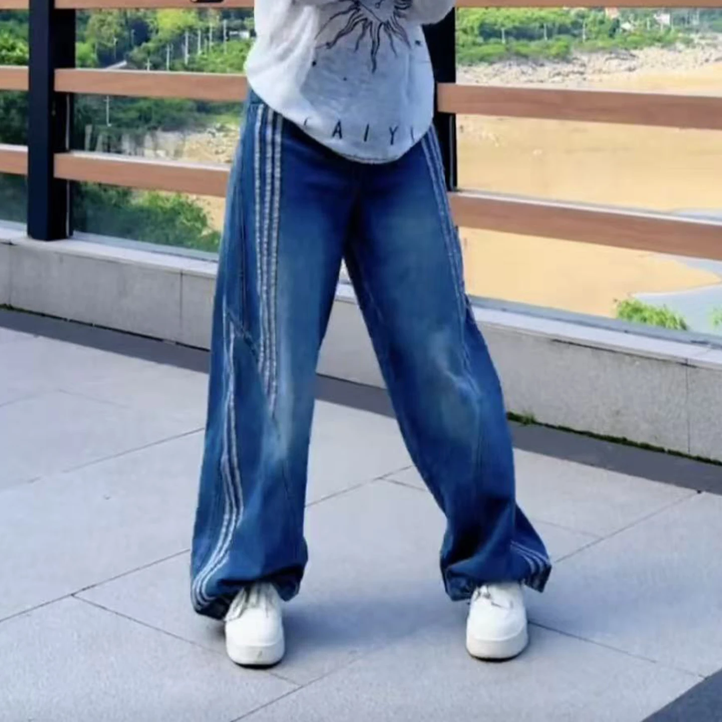 pantalon-de-danse-decontracte-a-trois-bandes-pour-femme-coupe-droite-degrade-de-couleurs-taille-mi-haute-long-tendance-pour-l'ete