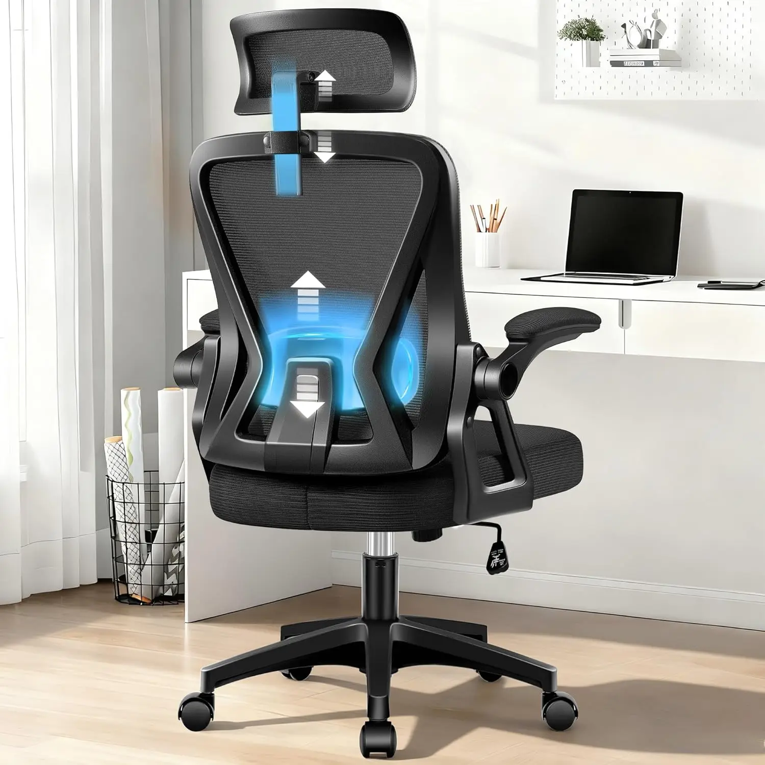 

Ergonomic Office Chair, Home Office Desk Chair with Headrest, High Back Mesh Chair with Flip-up Armrests, Comfy, Customized