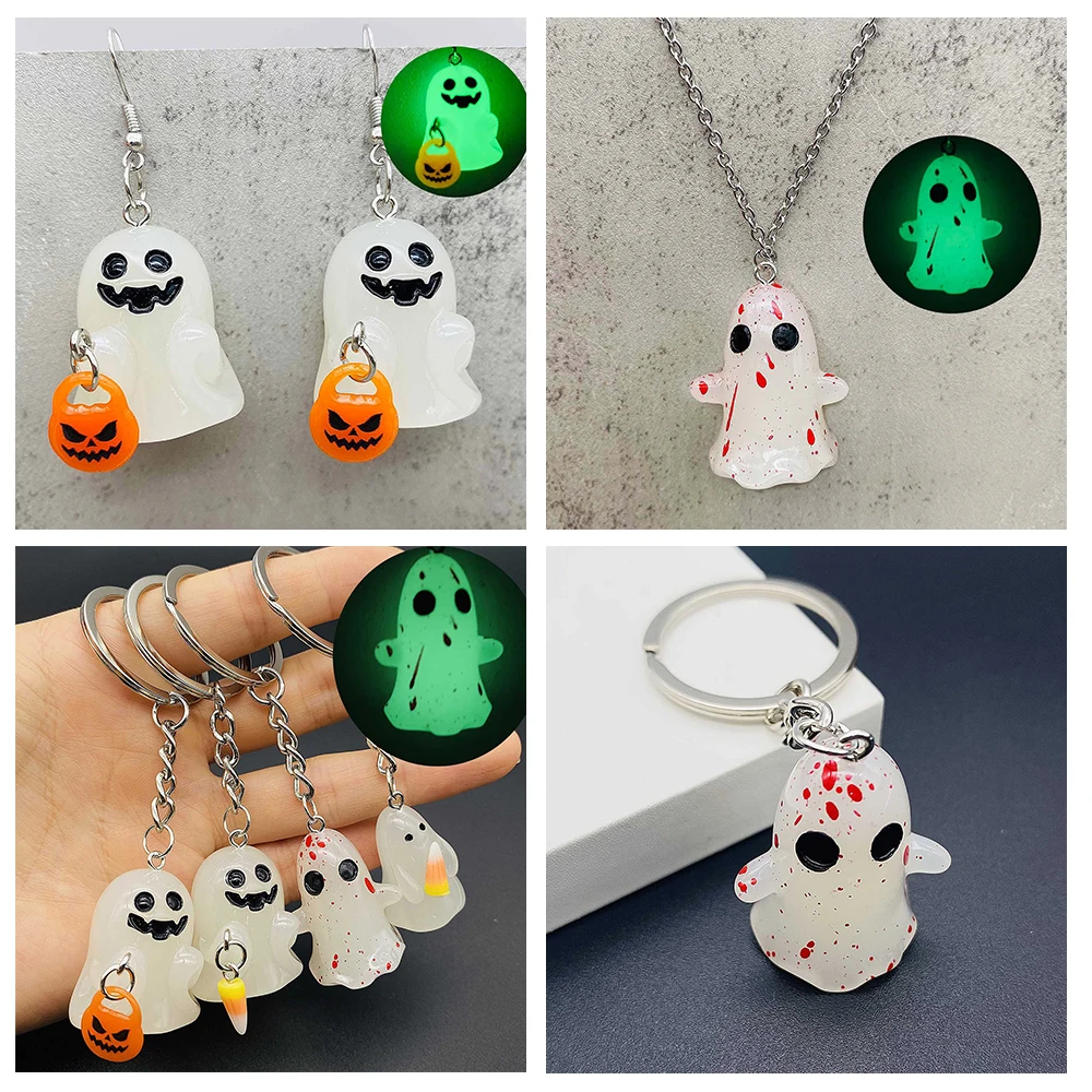 3pcs Halloween 3D Ghost Charms Resin Glow In Dark Spooky Pendant for DIY Jewelry Making Keychain Necklace Earrings Accessories