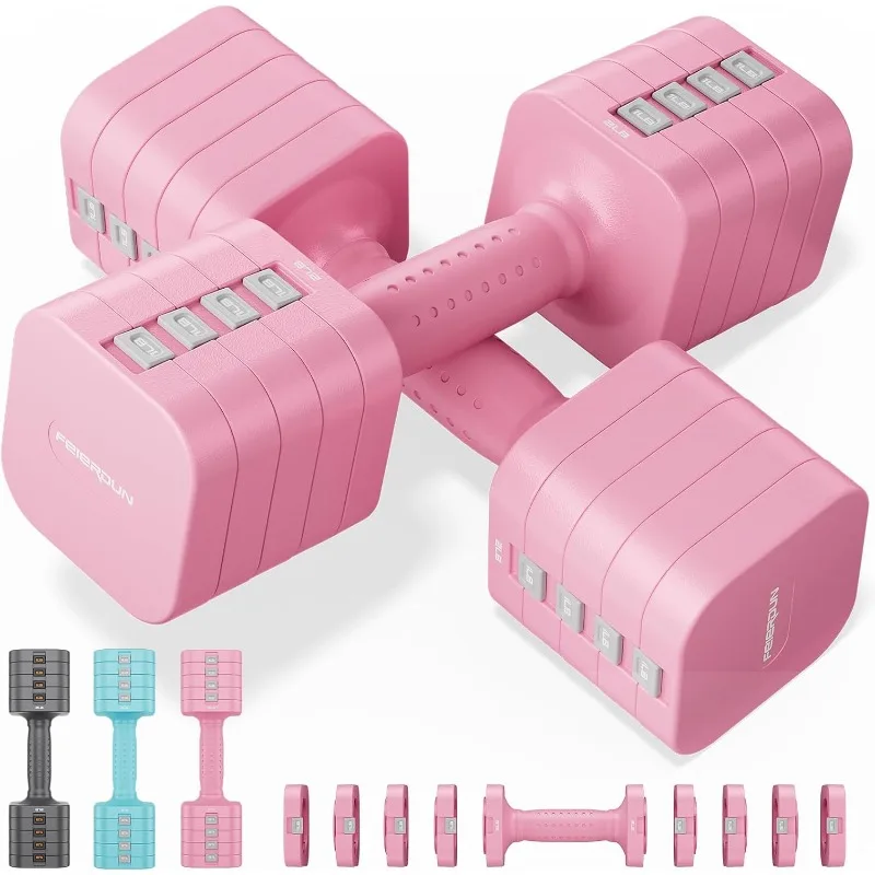 FEIERDUN Adjustable Dumbbell Set of 2, Each 2/4/6/8/10 lbs Weight for Women, Quick Adjust Weight, Double Locking Protection