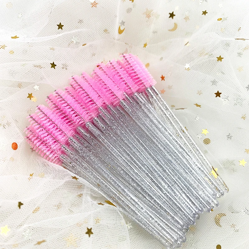 50pcs Disposable Eyelash Brushes Comb Crystal Eyebrow Brush Mascara Wand Makeup Applicator Eye Lashes Eyelash Extension Tool