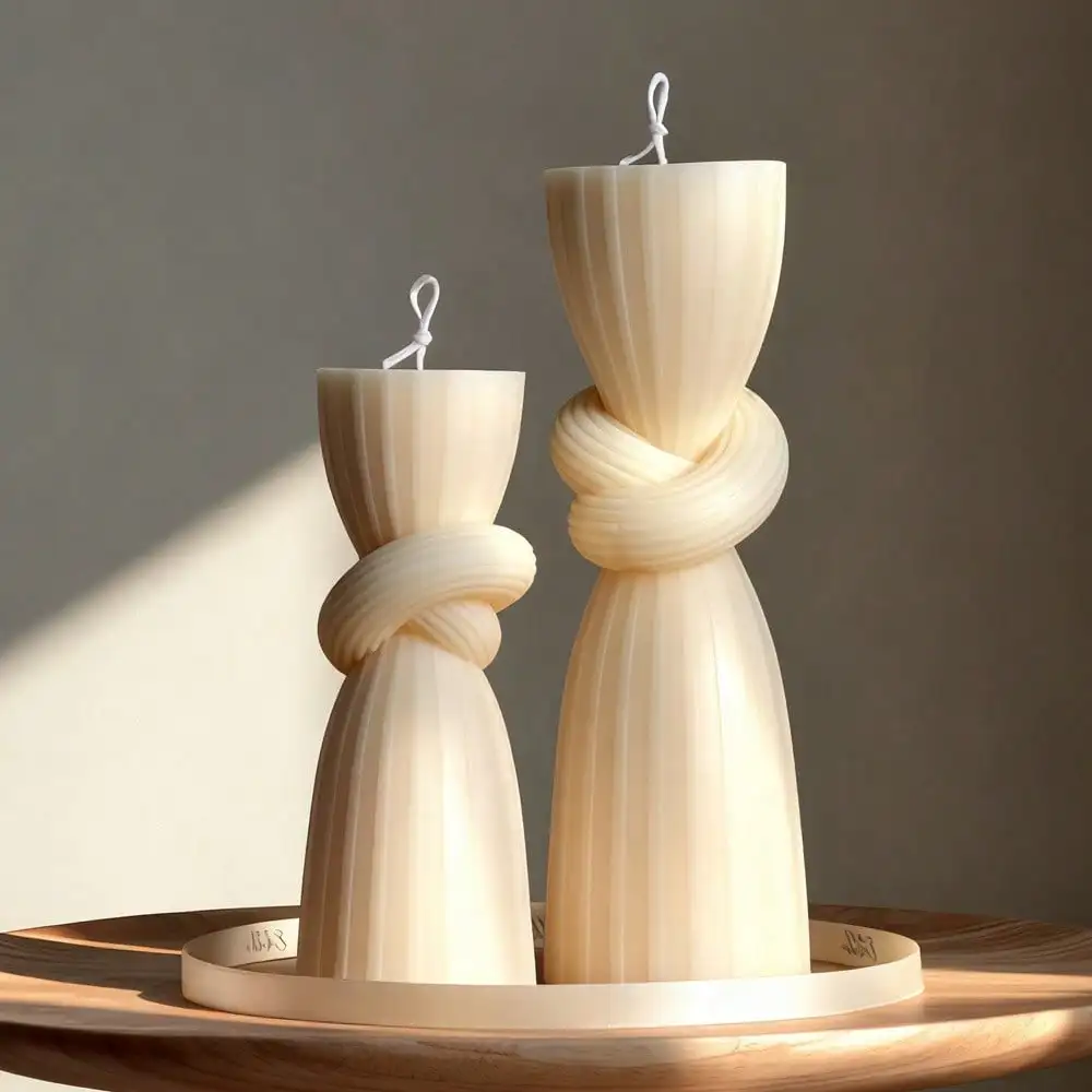 2pcs/set Knot Tall Pillar Candle Molds DIY Geometric Column Candle Silicone Mould Soy Candle Making Tool Unique Gifts Home Decor