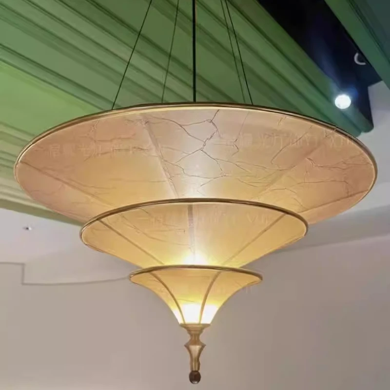 Southeast Asian Thai Umbrella Lamp Wabi Sabi Style Suspended Hall Staircase Pendant