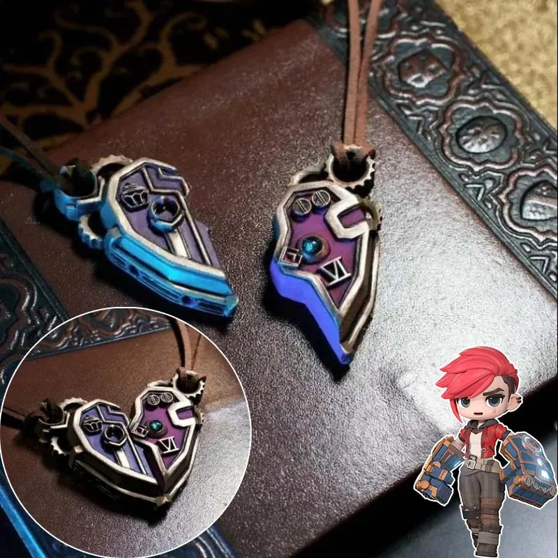 Arcane Vi Caitlyn Couple Necklace Fashion Copper Heart Puzzle Lock Key Pendant Couple Necklace for Lovers Valentine Day Jewelry