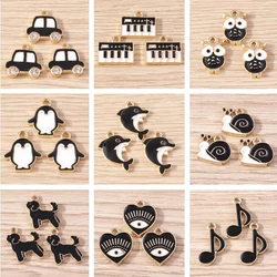 10pcs Black Color Cute Enamel Animal Dog Love Heart Charms Pendants for Jewelry Making DIY Drop Earrings Necklaces Crafts Supply
