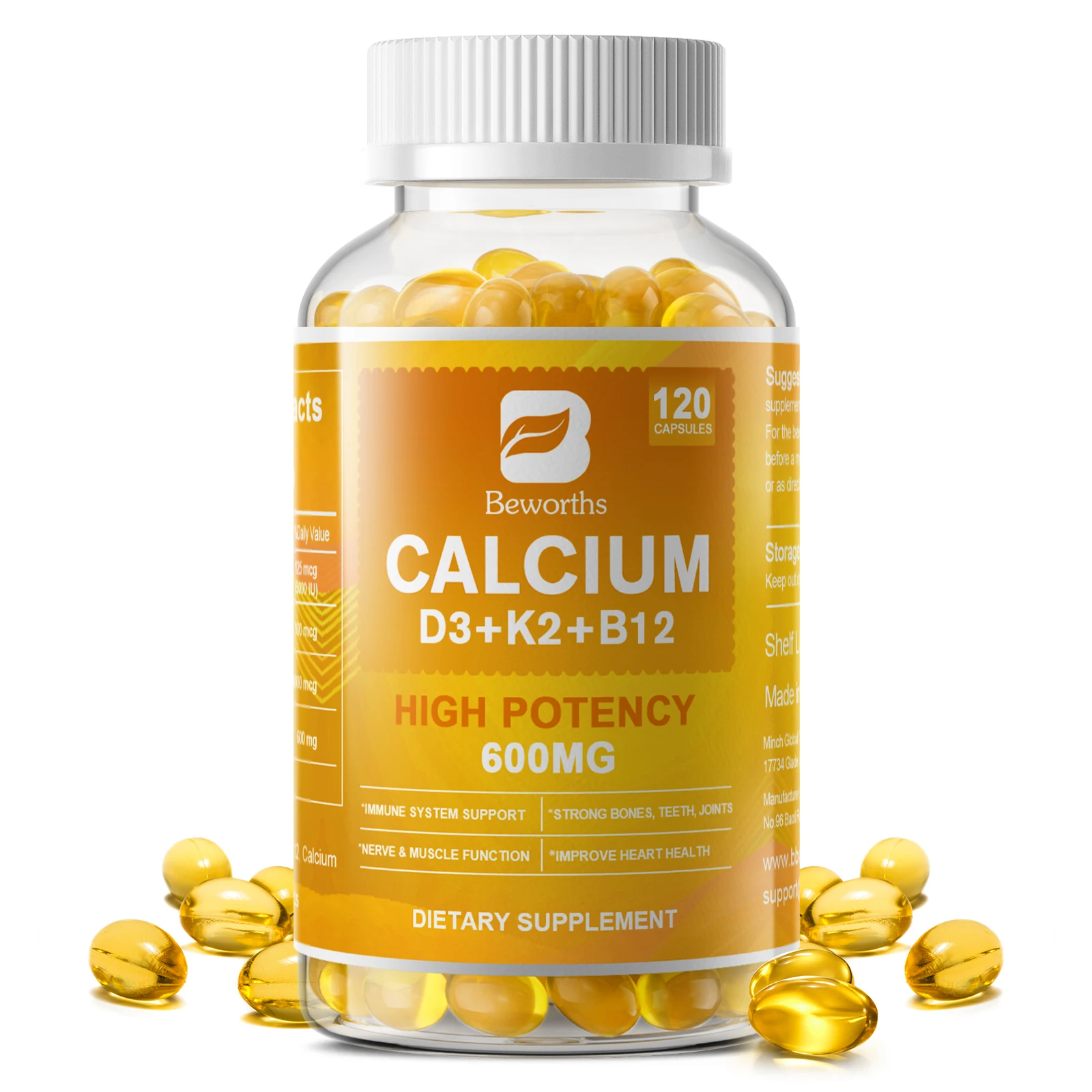 

BEWORTHS 4in1 Vitamin D3 Calcium Capsules for Bone Strength Heart Health Immune Support Nerve and Muscle Function Health
