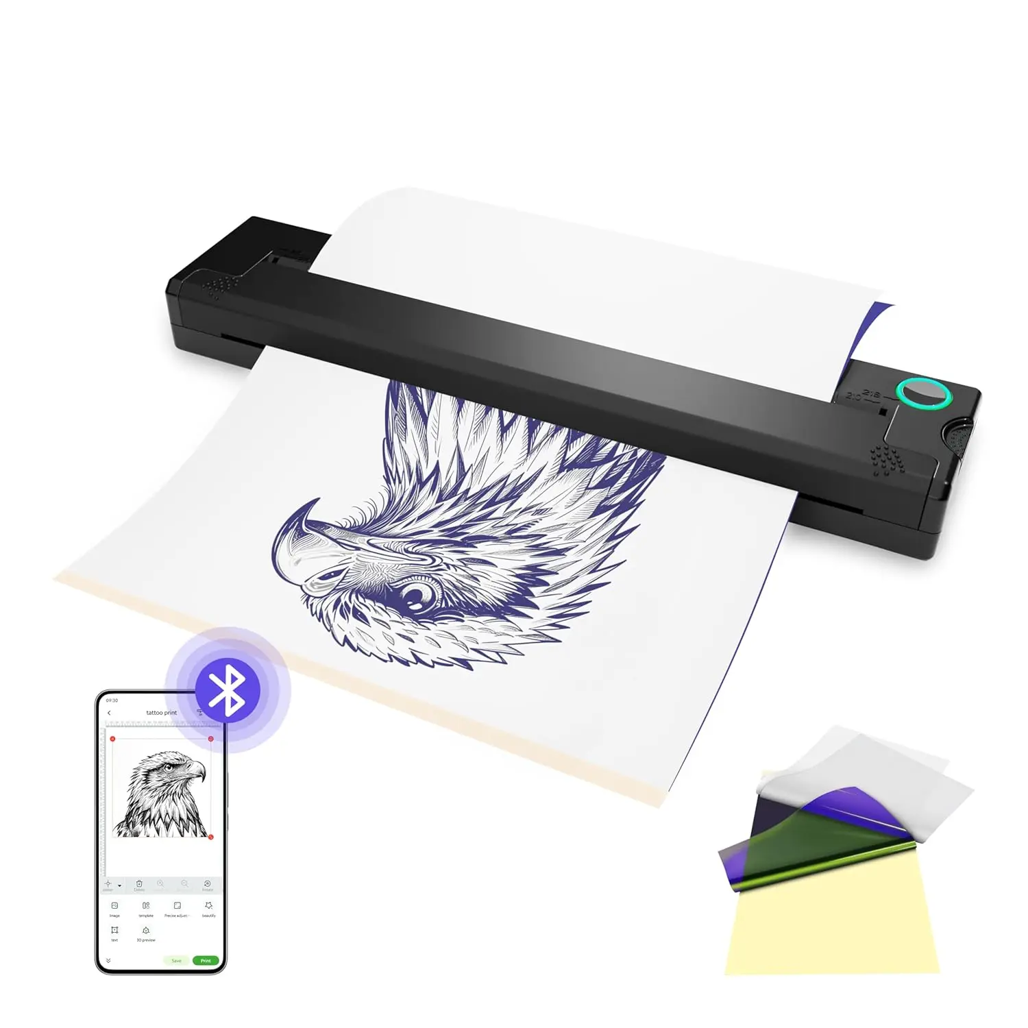 

Wireless Thermal Tattoo Printer with Stencil Paper, Portable for Phone Pad and PC