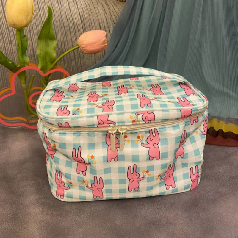 Cartoon Print Makeup Bag for Women Large Capacity Portable Handheld Cosmetic Organizer Ladies Toiletries Storage Makeup Pouch