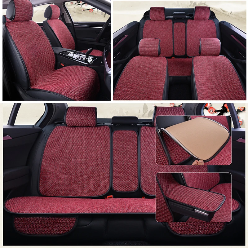 

Linen Car Seat Cover Protector Flax Front Rear Back 5 Seats Full Set Cushion Pad Mat with Backrest Auto Car Interior Accessories