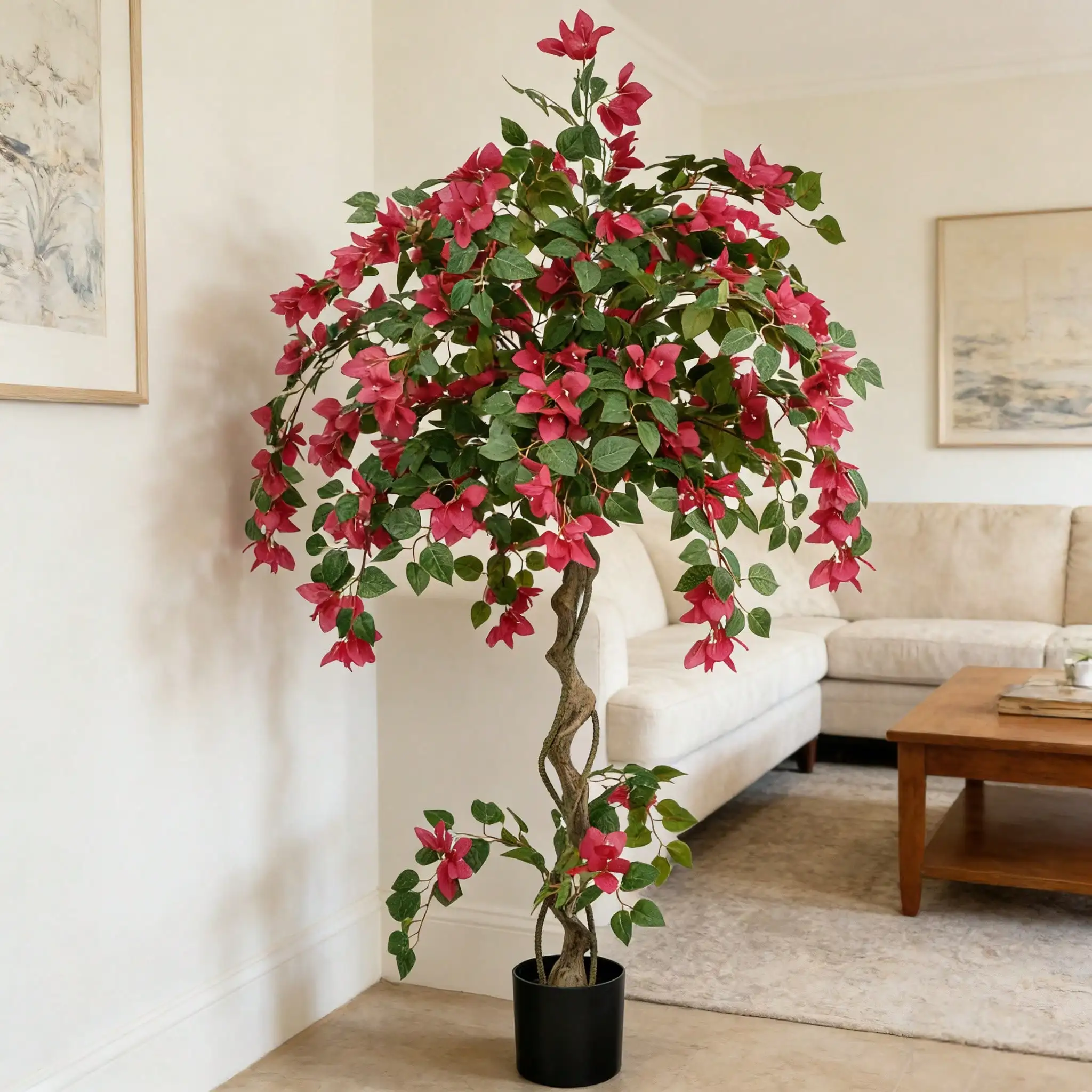 

Large Artificial Bougainvillea Tree 3/4/5FT UV Resistant Faux Bougainvillea Flower Plant Real Touch Fake Rose Tree For Outdoor Indoor Realistic Silk Flower Tree For Garden Poolside Patio Wedding Easter Festival Home Room Decor