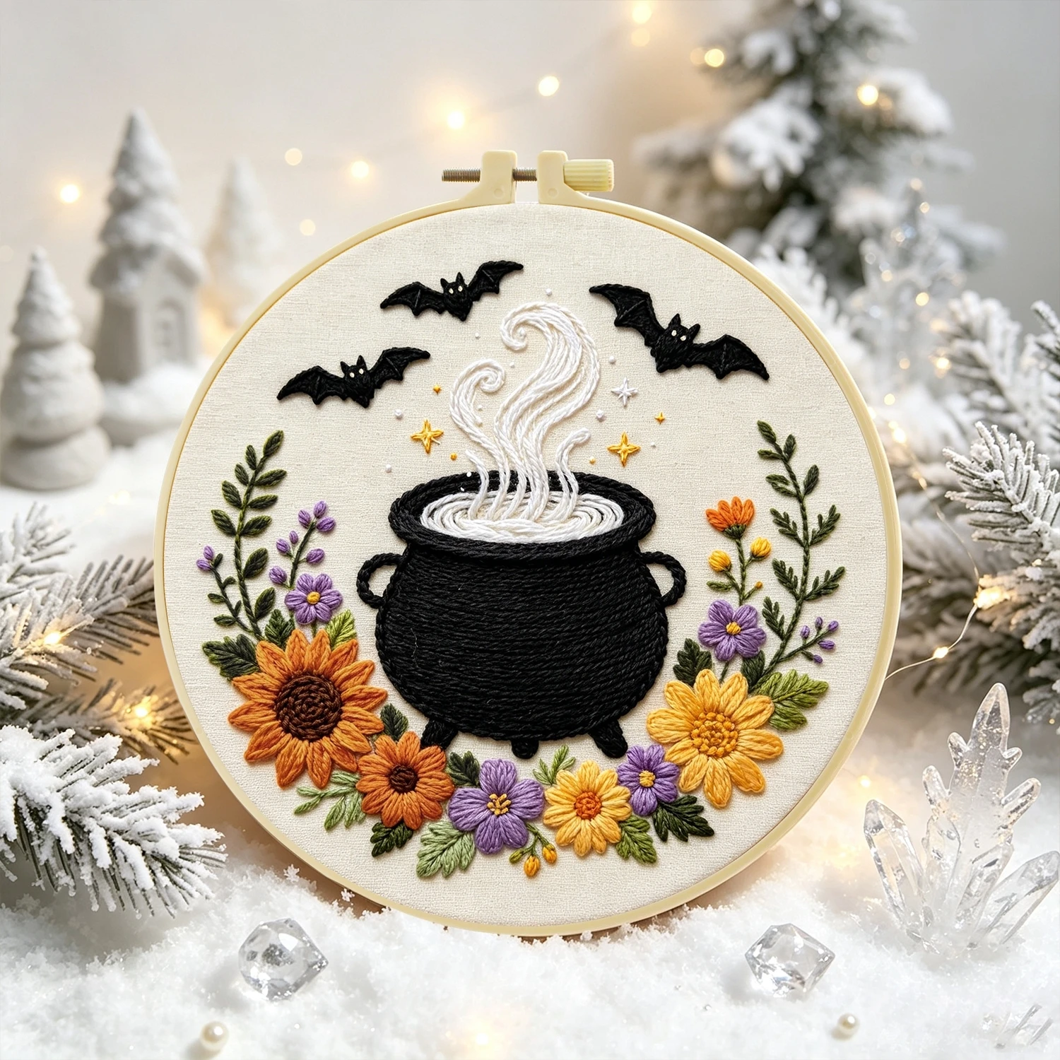 1 Set Halloween-Kessel DIY-Stickerei-Set für Anfänger, Stickerei-Starter-Kit, Kreuzstich-Kunstgeschenk, Handarbeits-Bastelset – Detail 5