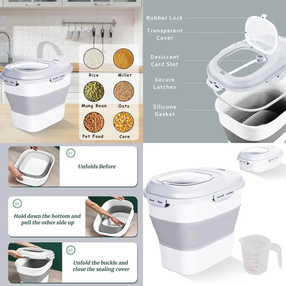 

Складной контейнер для хранения корма для домашних животных, круп и кухонных принадлежностей — герметичный, прокатный, вместимость 20–50 фунтов