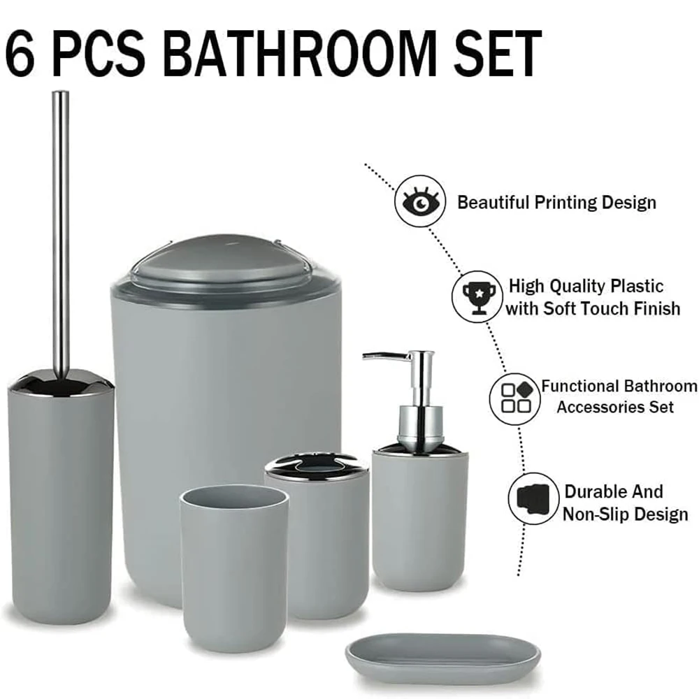 Set di accessori da bagno Set di accessori da bagno da 6 pezzi con pattumiera per accessori da bagno, decorazioni e regali per la casa