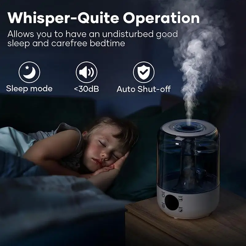 Humidificadores ultrasónicos para dormitorio, humidificadores de niebla fría de 3L para guardería y plantas de bebé, apagado automático, sin filtro