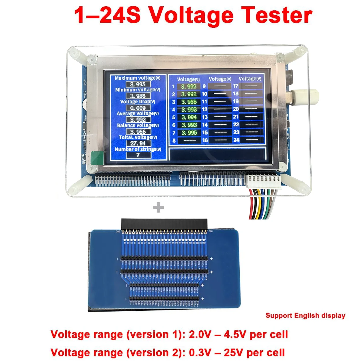 1-24S Lithium Battery Voltage Tester Li-ion Lifepo4 - Cell Pack Voltmeter Detector for BMS Repair Balance Difference Monitor