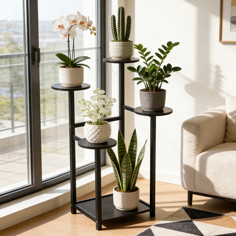 Light luxury style multi-layer bamboo flower rack, multi support plant rack, decorative flower pot rack, living room bonsai rack image 4