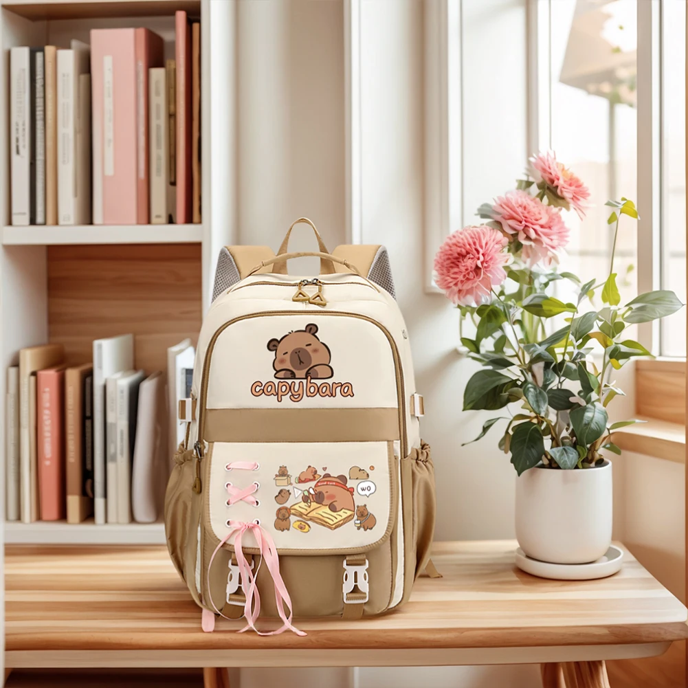 حقائب ظهر للكمبيوتر من كابيبارا بحزام كتف قابل للتعديل، حقائب ظهر لطيفة للفتيات، حقيبة ظهر مدرسية كرتونية لطيفة للمراهقين #2