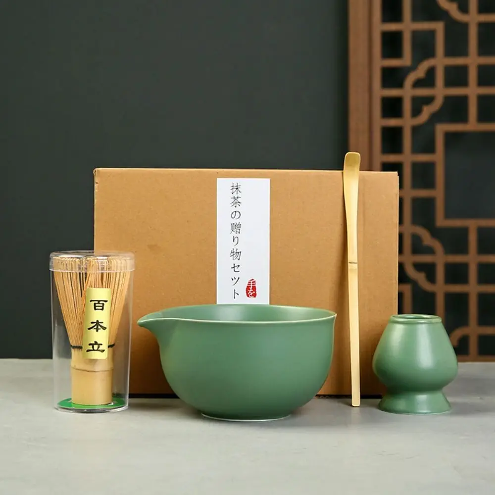 

4PCS Ceramic Bamboo Japanese Matcha Tea Set Matcha Whisk Holder Matcha Bowl Matcha Making Kit Reusable Matcha Whisk Set