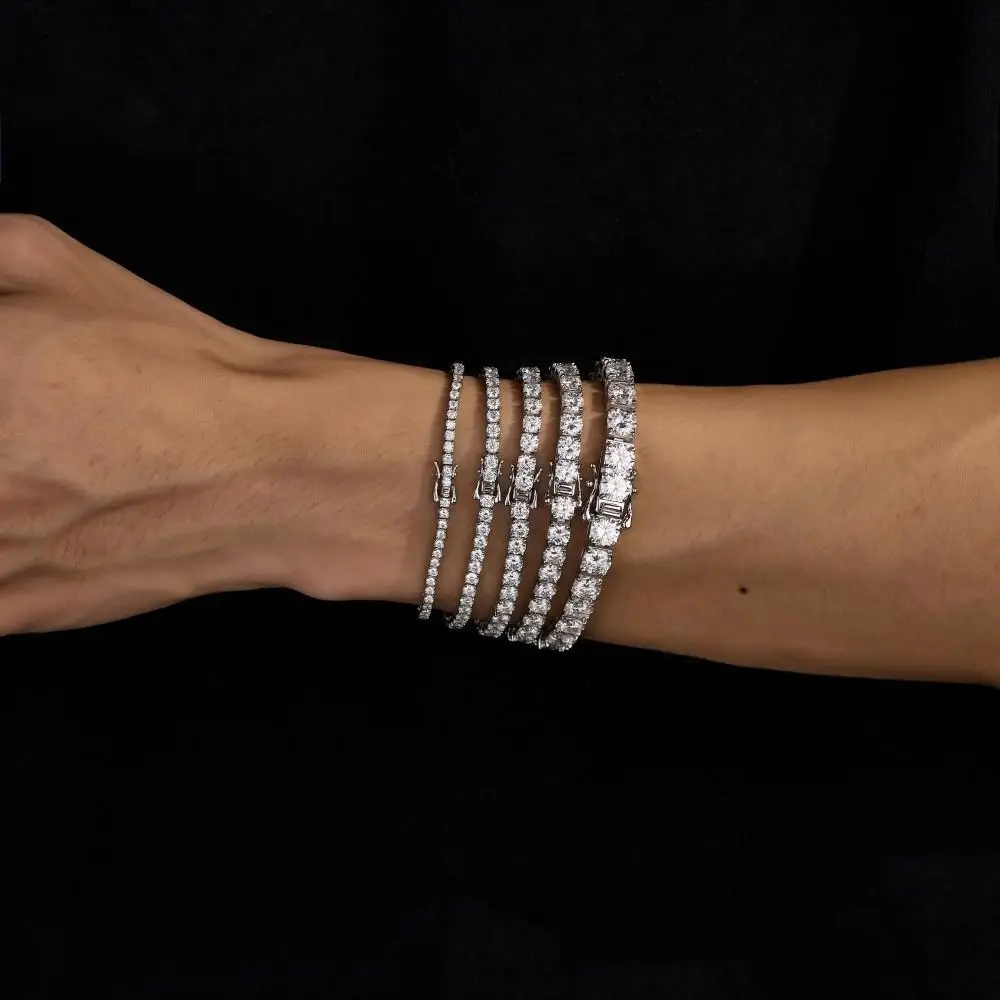 2-3-4-5-6.5mm completo moissanite diamante correntes de tênis pulseira toda moissanite hip hop placa de corrente de mão 18k jóias finas gra