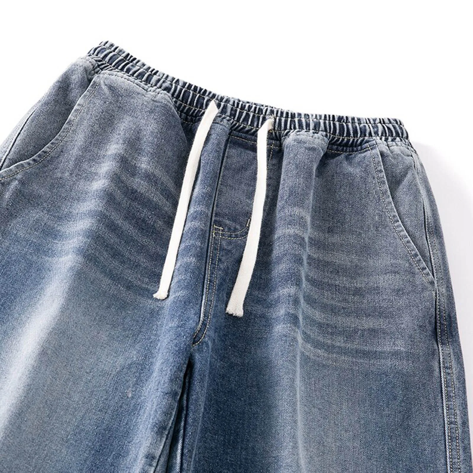 2024 Nieuwe Herfst Heren Jeans Koreaanse Stijl High Street Wijde Pijpen Broek Trekkoord Trend Dagelijkse Veelzijdige Broek