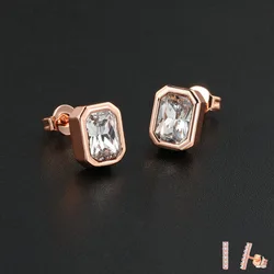 Simple Classic Stud Earrings For Women Multicolour Geometric Square Zircon Rose Gold Color Ear Jewelry Wholesale Gifts KCE126