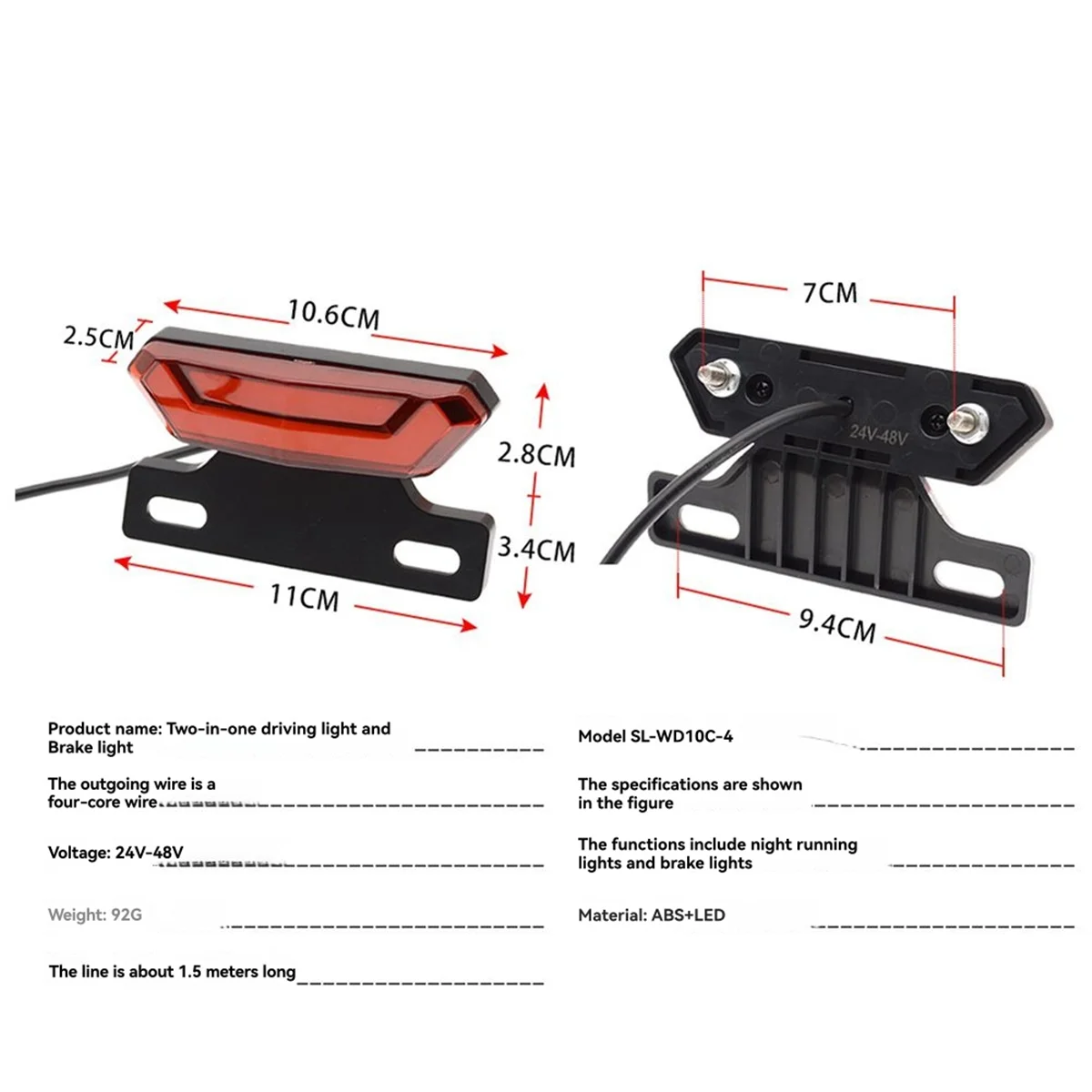 

2525+ Bicycle Headlight and Tail Light Set Ebike Turn Signals Front and Back Light Electric Bike Light Horn with Switch 24-48V