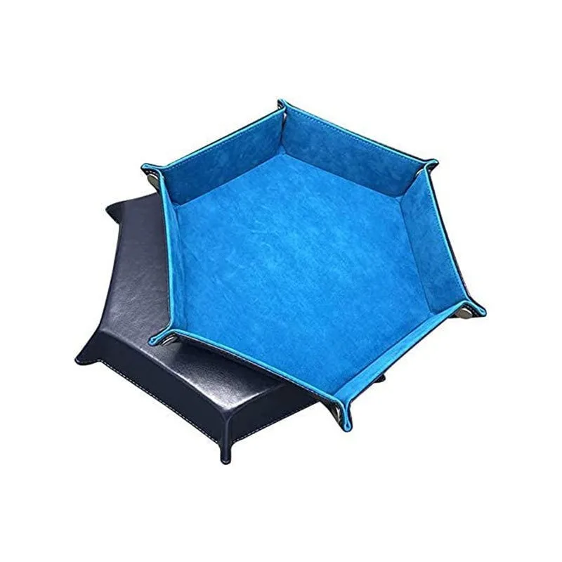 Multicolor Hexagonal Velvet Dice Tray Foldable PU Storage Box Desktop Dice Plate Dry Fruit Snack Tray