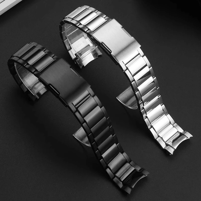 Stainless Steel Watchband Curved Strap for Casio 5468 EDIFICE Series EFR-303L/D Men\'s Bracelet Wristband 22mm Black /Silver