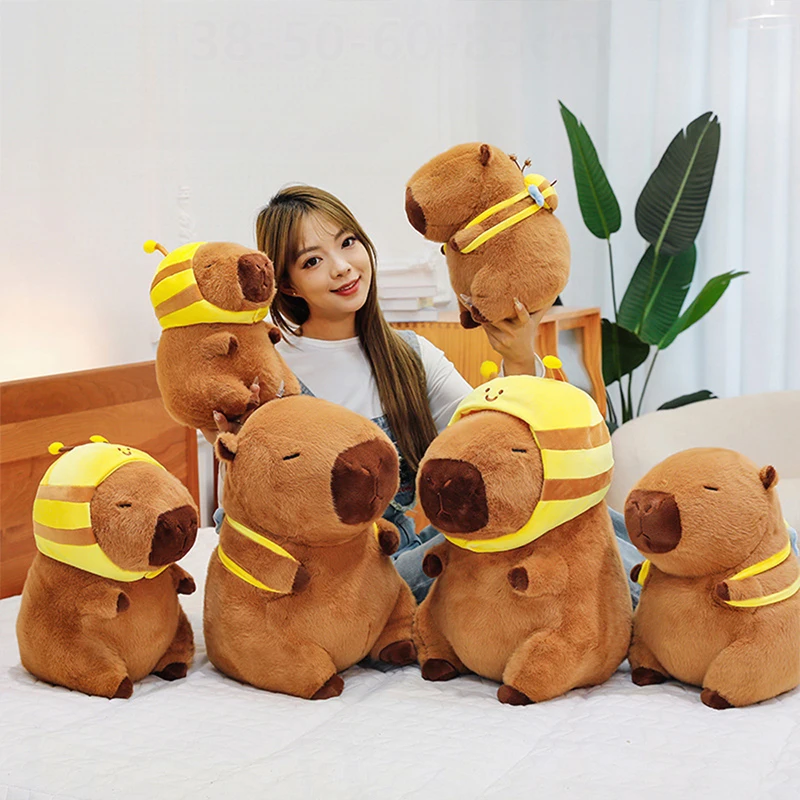 Kawaii Capybara abeille en peluche poupée en peluche dessin animé sac à dos grand peluche mignon pour enfants anniversaire cadeau de noël drôle jouet ludique
