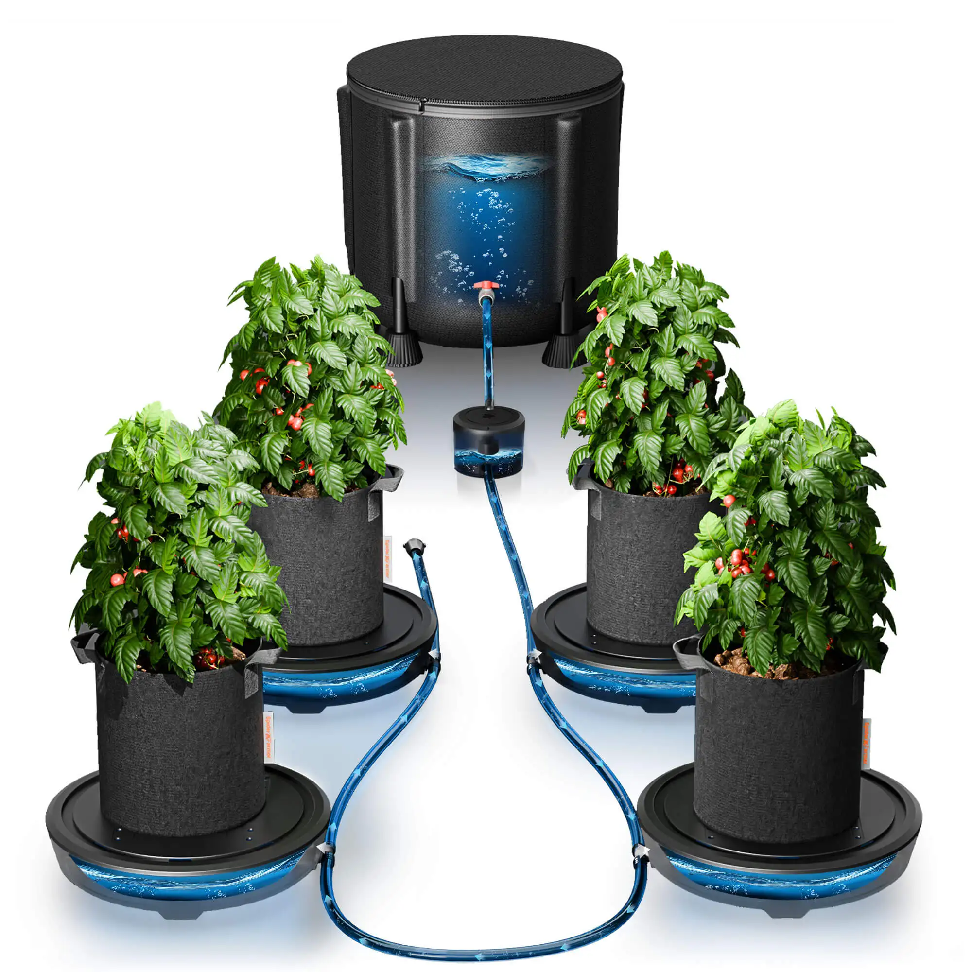 Spider Farmer 4 Pack Gravity Feed No Power Silent Auto Watering System Self Watering System Kit with 13 Gallon Reservoir