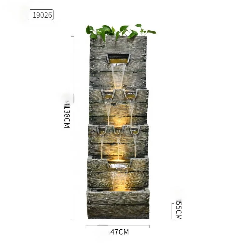 Pastoral Style Decorative Rockery Water Fountain Feng Shui Wheel Stone Grinding Fish Pond Sculpture Resin Garden Ornament - view 4