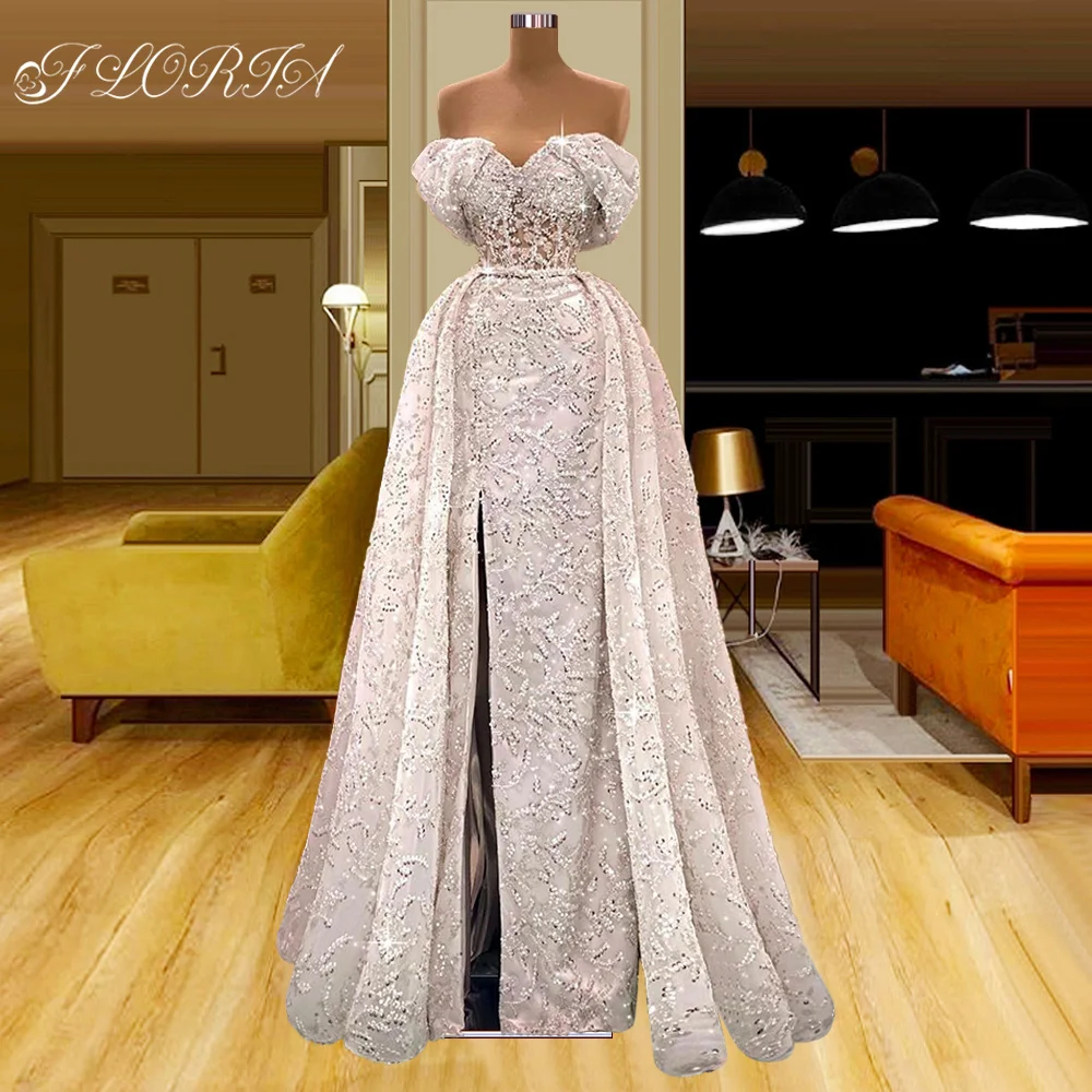 

Luxury Beaded Pearl Bespoke Wedding Dress with Detachable Train Dubai White Backless Sequins Bridal Gown Africa Vestido De Novia