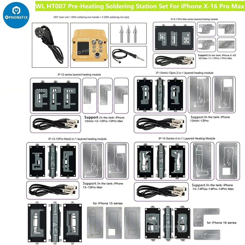 WL HT007 Motherboard Layered Soldering Station Set Preheating Desoldering Station for iPhone X 11 12 13 14 15 16 Pro Max Repair