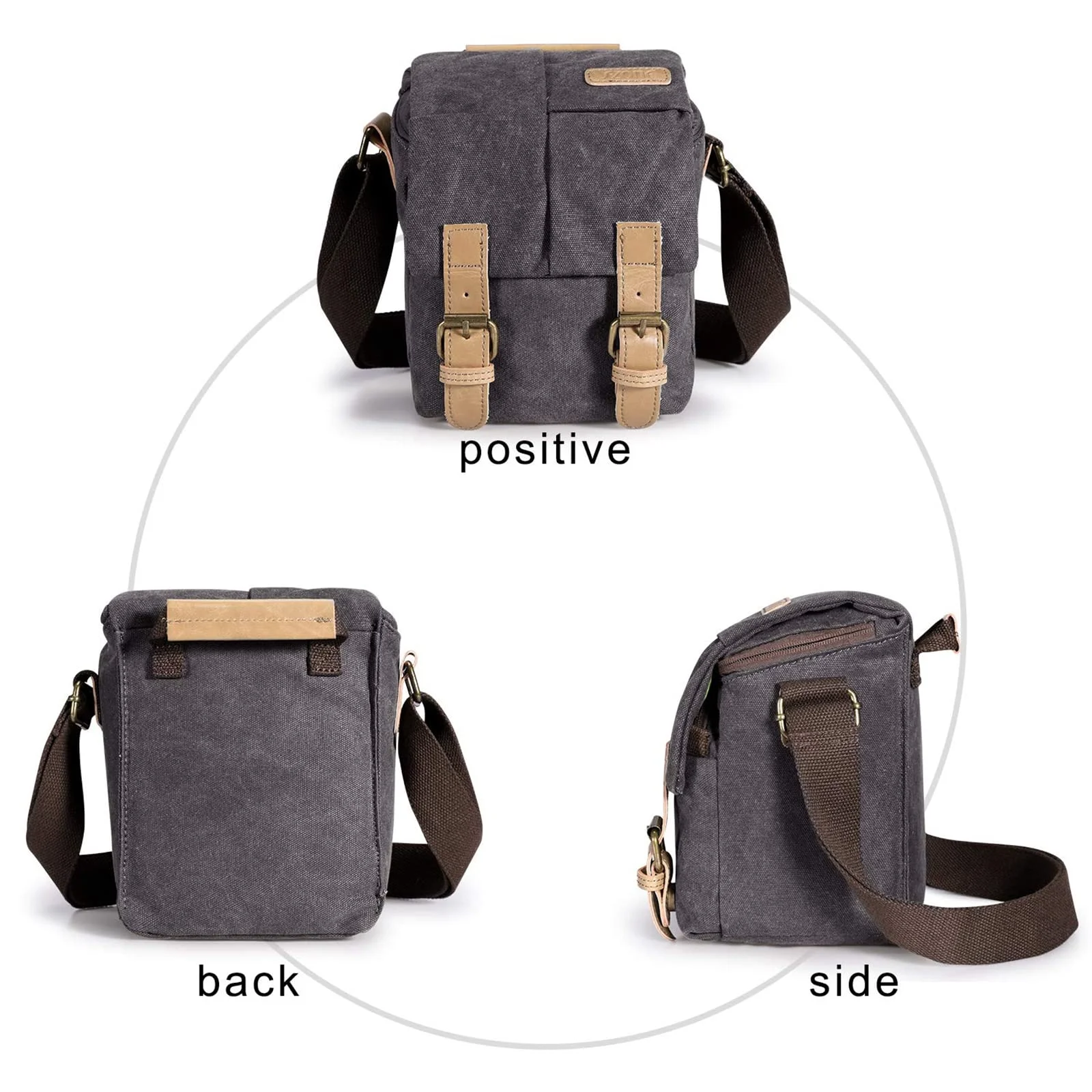 S-ZONE Waterproof Camera Bags for DSLR Canvas Vintage Shoulder Camera Messenger Leather Trim