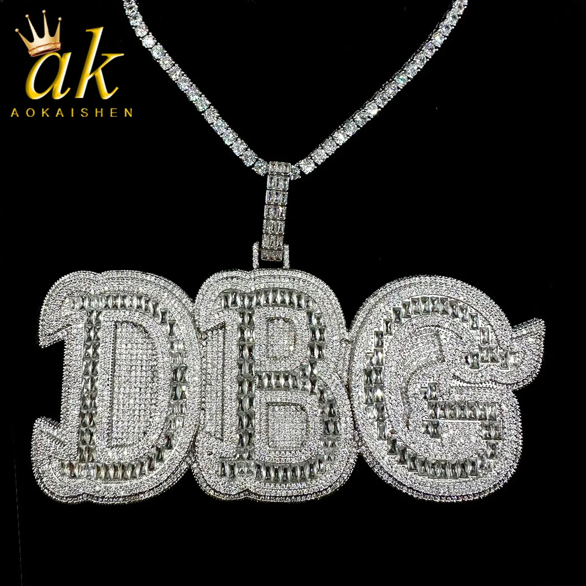 Custom Solid Base Iced Out Pendant Personalized Name Necklace Women White Gold Plated Double Layer Hip Hop Jewelry