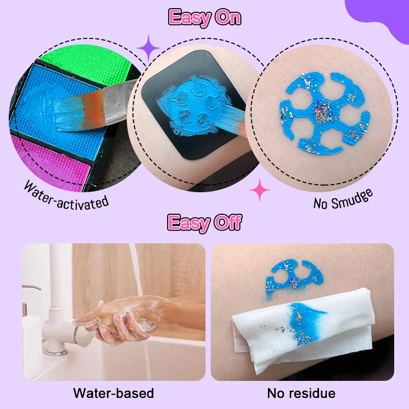 Water-Based Fluorescent Body Paint-Safe,Vibrant Colors for Face & Body Art-Quick Dry & Easy Wash Off,for Chirldren and Adult