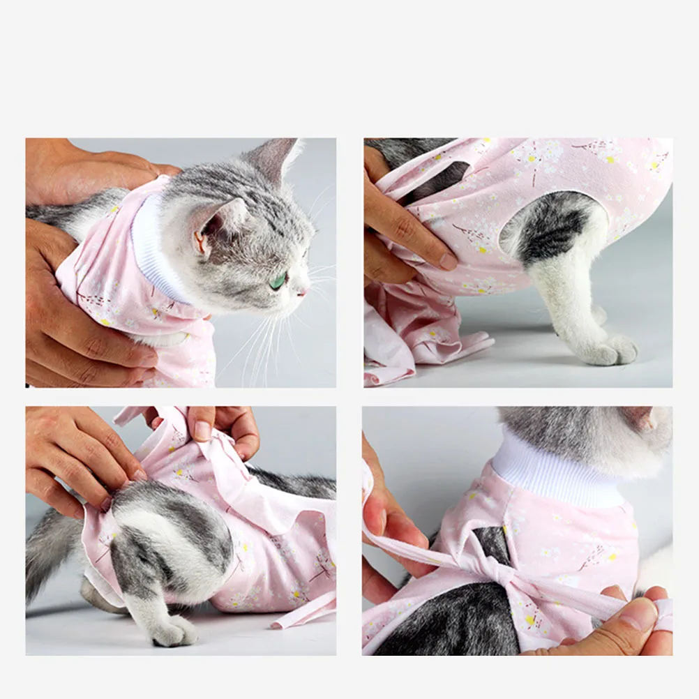 

Post-Surgery Anti-Lick Cat Recovery Clothes Soft Cotton Pet Sterilization Suit For Cats Kittens Pink Plum Blossom Size S